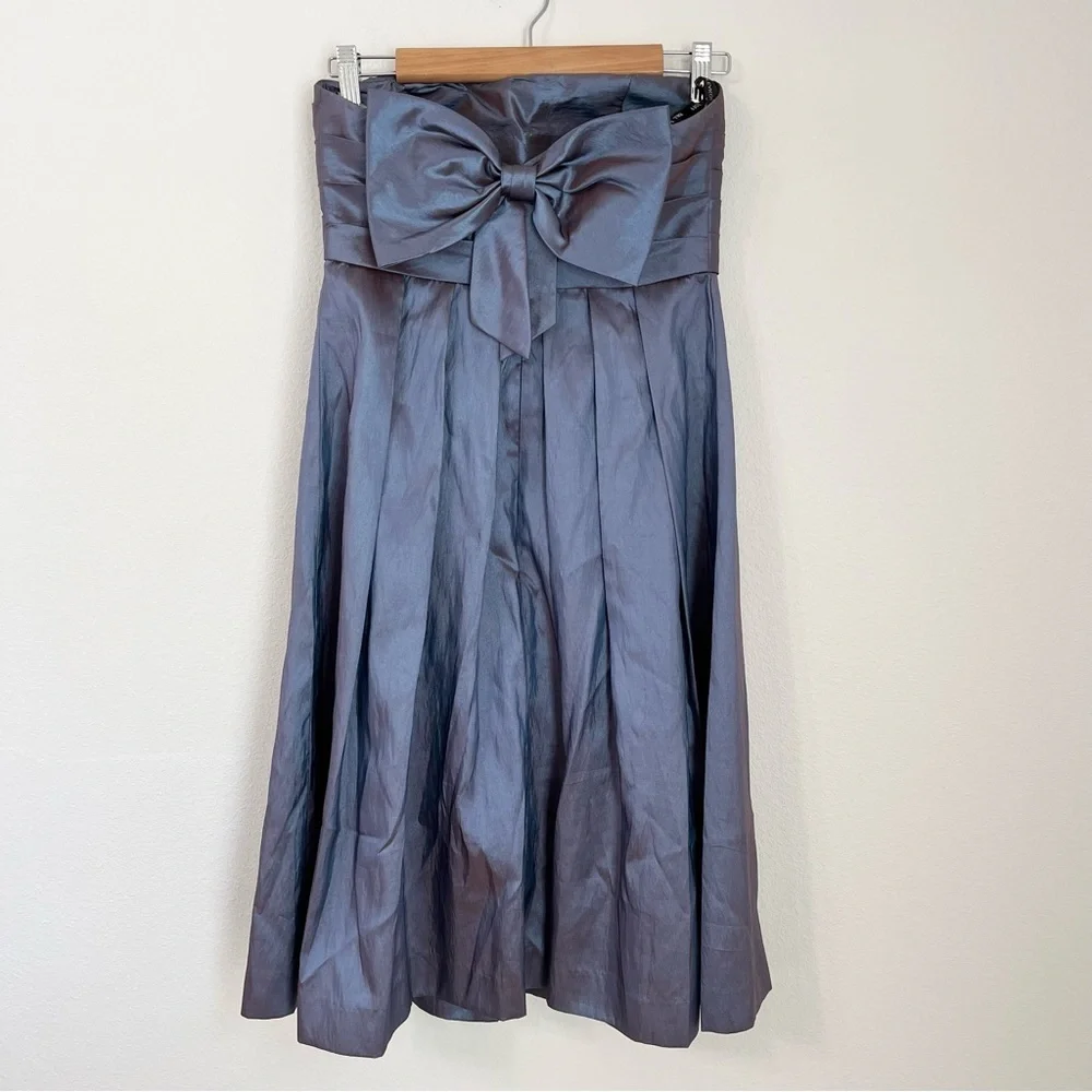 Bill Levkoff Strapless Party Fit & Flare Cocktail Dress Sz 8 Pewter Gray Bow